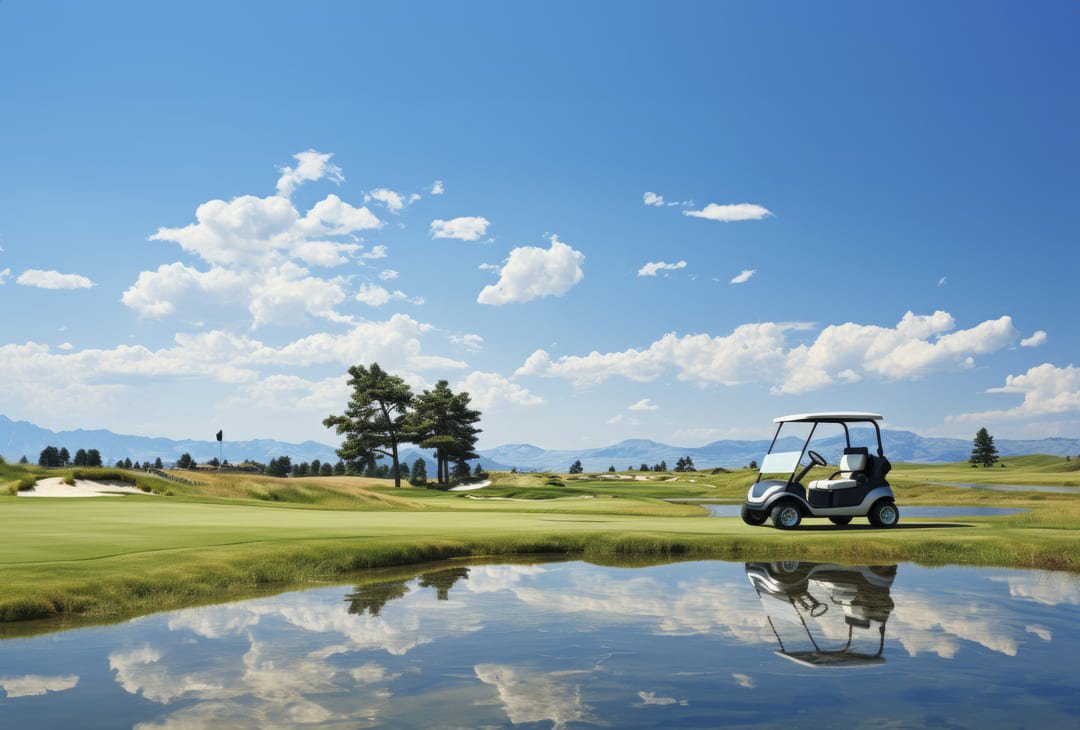 Un lago sereno que refleja la exuberante vegetación y los fairways impecables del Club de Golf Juriquilla.
