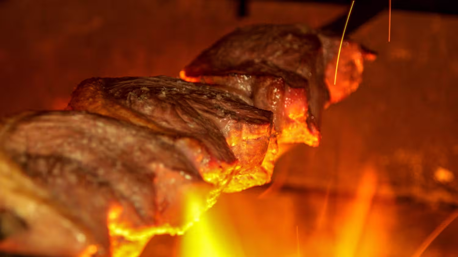 Asado de Vendimia en Viñedos del Polo, Querétaro. Jugosa carne cocinándose a la parrilla, parte de la experiencia gastronómica premium del evento anual.