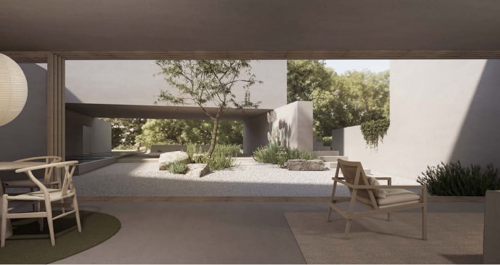 sala de estar de lujo vinedos del polo queretaro suntuo(8) sala exterior de Casa de lujo con diseño moderno y minimalista en Viñedos del Polo, Querétaro. Un desarrollo exclusivo que combina viñedos privados y residencias premium.