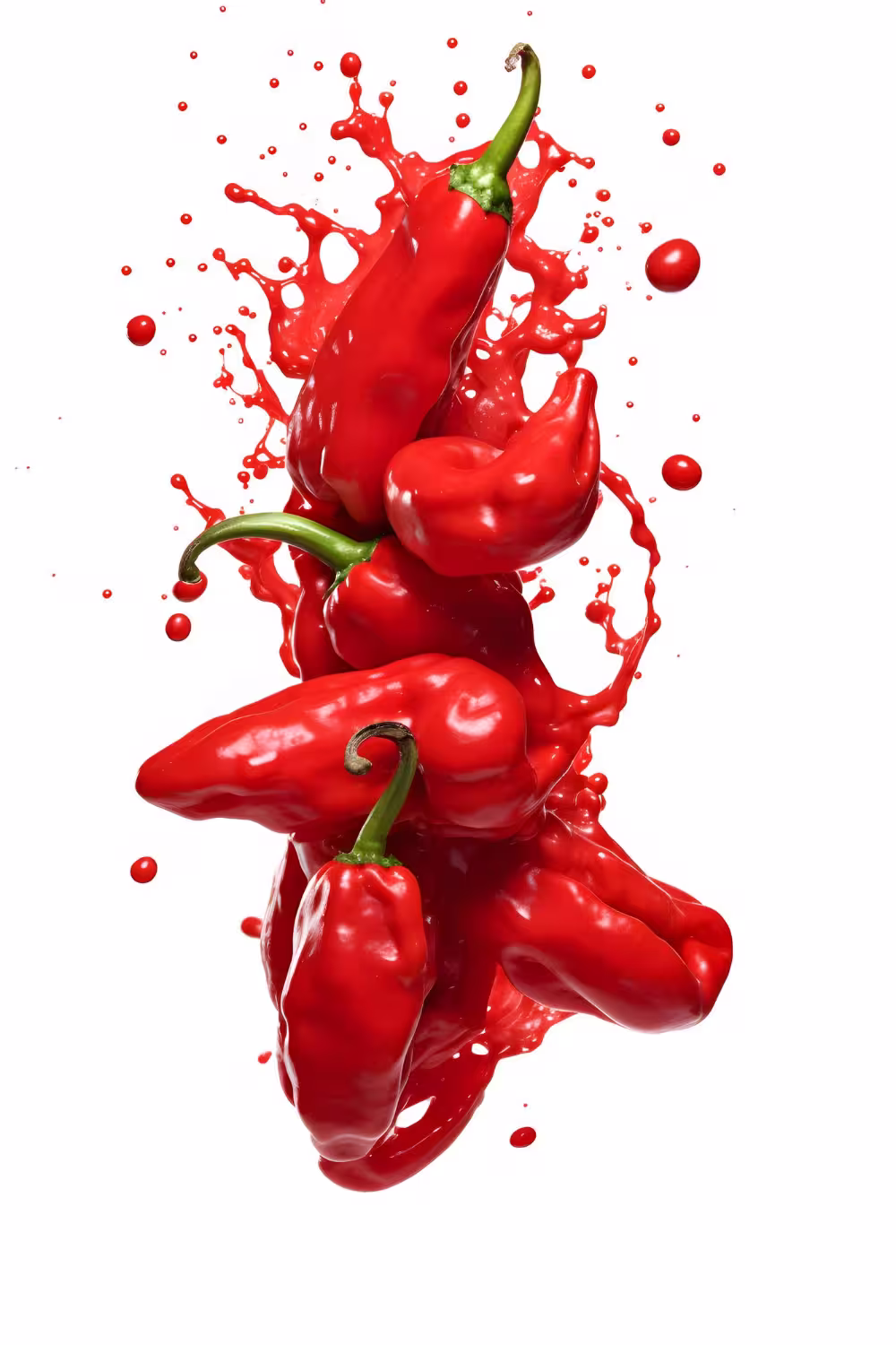 Composición de arte moderno con chiles rojos sobre fondo blanco minimalista