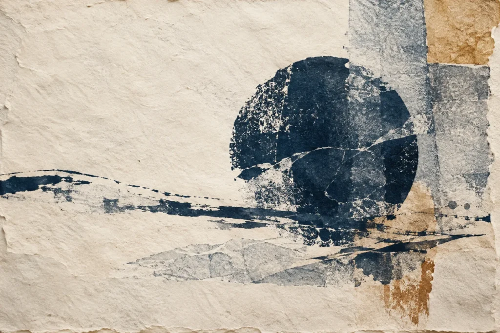 Arte abstracto de tinta índigo sobre papel; imagen conceptual, no muestra Blablarte ni el taller