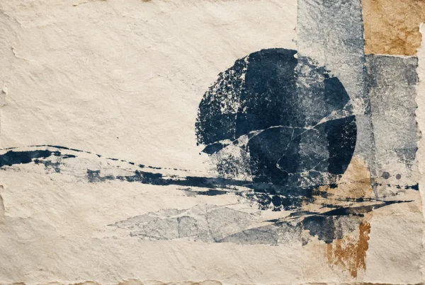 Arte abstracto de tinta índigo sobre papel; imagen conceptual, no muestra Blablarte ni el taller