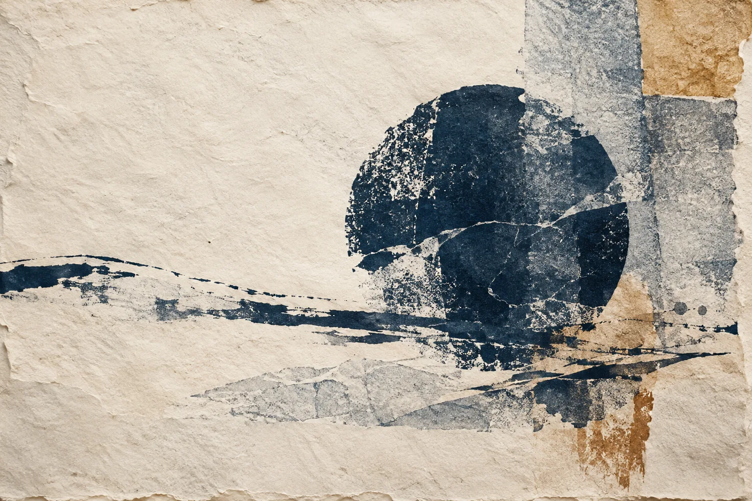 Arte abstracto de tinta índigo sobre papel; imagen conceptual, no muestra Blablarte ni el taller