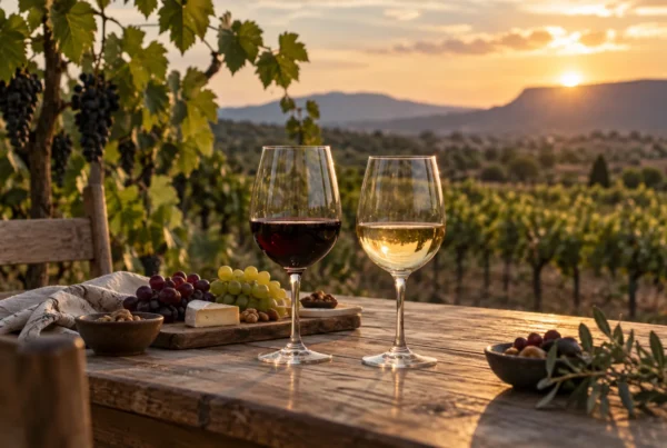 Imagen ilustrativa de una cata de vino entre viñedos; no representa Tierra de Alonso ni sus instalaciones.